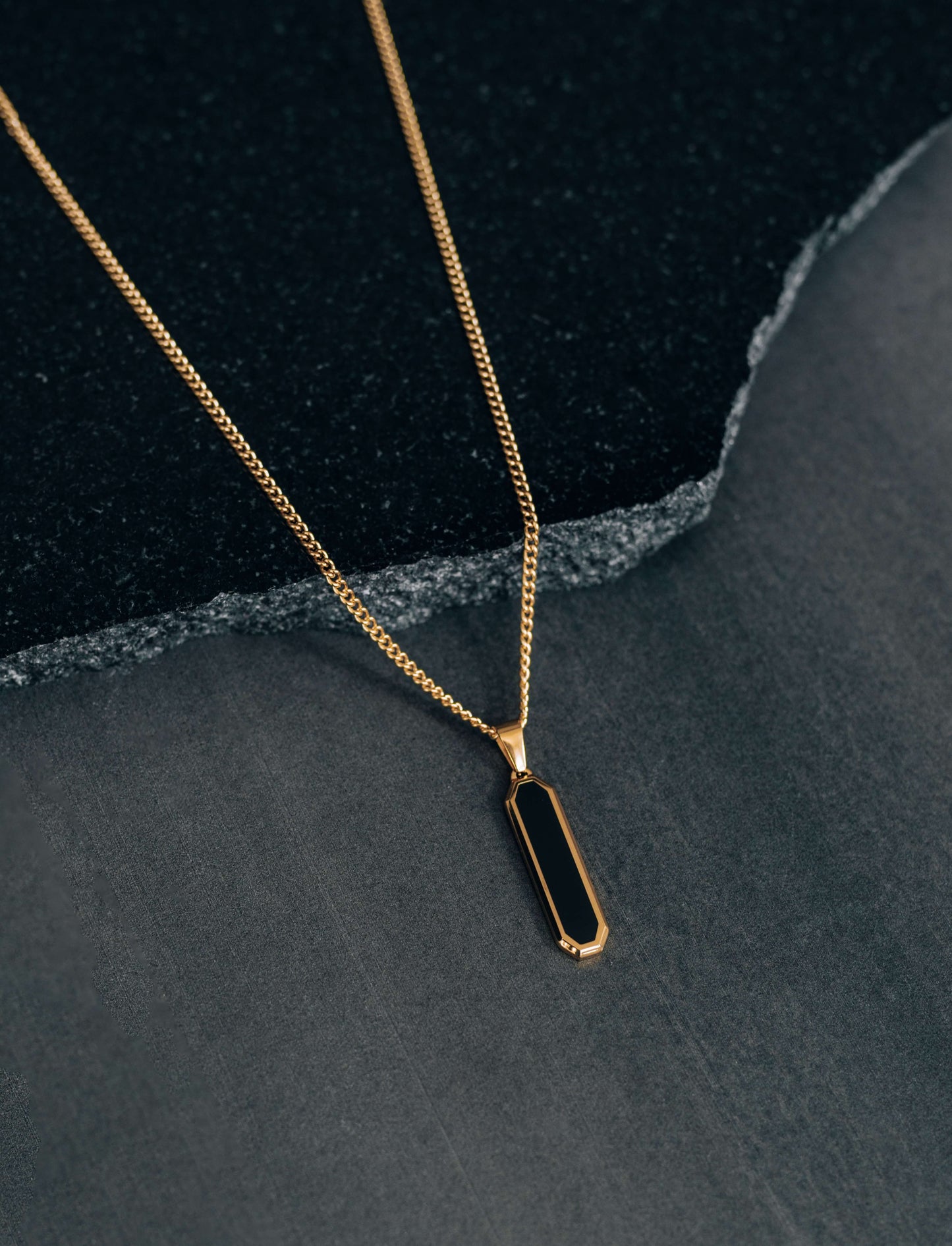 Gold Black Drop Pendant Necklace For Men or Women