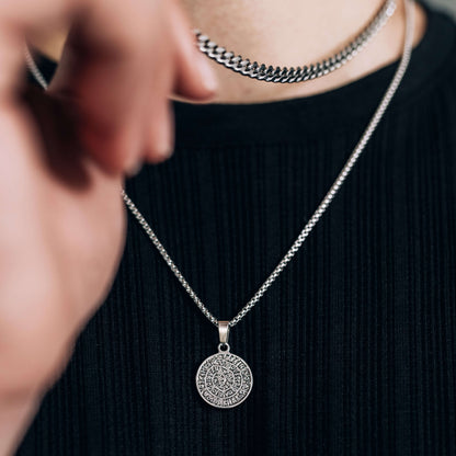 Silver Necklace Set for Men : Coin Pendant Necklace and 5mm Cuban Curb Chain