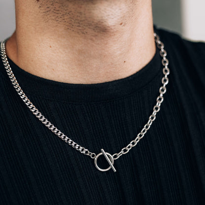 Chunky Silver Double Chain Toggle Necklace For Women or Men - Necklace - Boutique Wear RENN