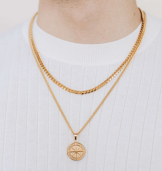 Gold Necklace Set Compass Pendant - Boutique Wear RENN