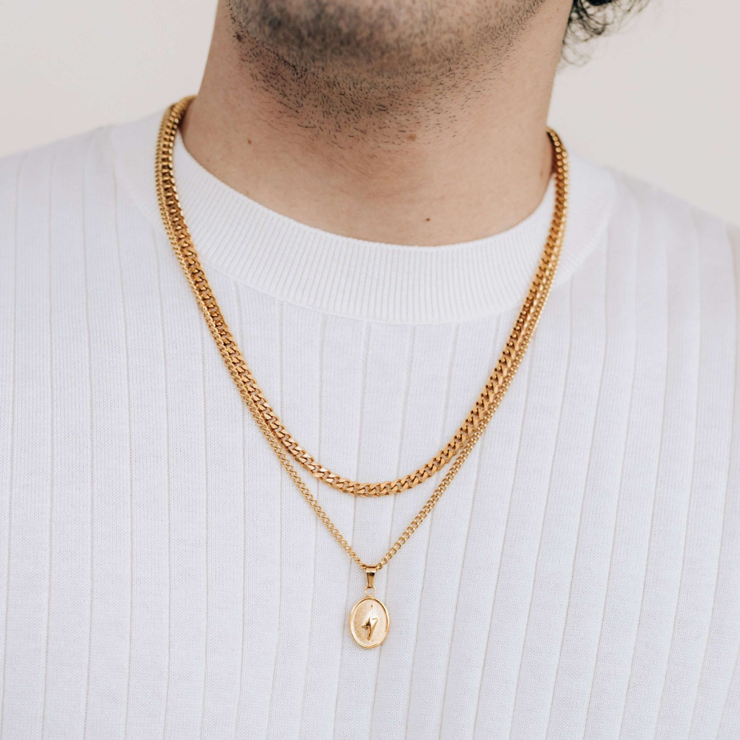 Gold Necklace Set Lightning Gold Oval Pendant Necklace - Boutique Wear RENN
