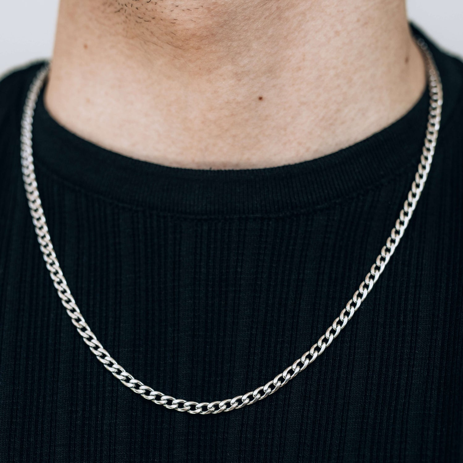Silver Stainless Steel 4mm Curb Chain Necklace For Women or Men - Necklace - Boutique Wear RENN