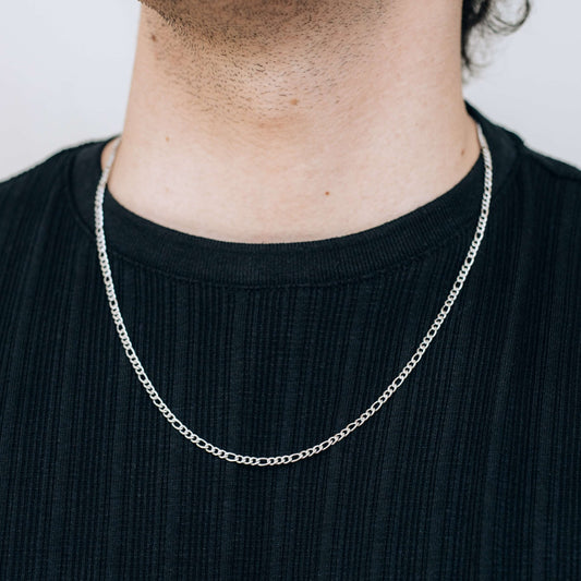Dainty 3mm Silver Figaro Chain Necklace For Men or Women - Necklace - Boutique Wear RENN