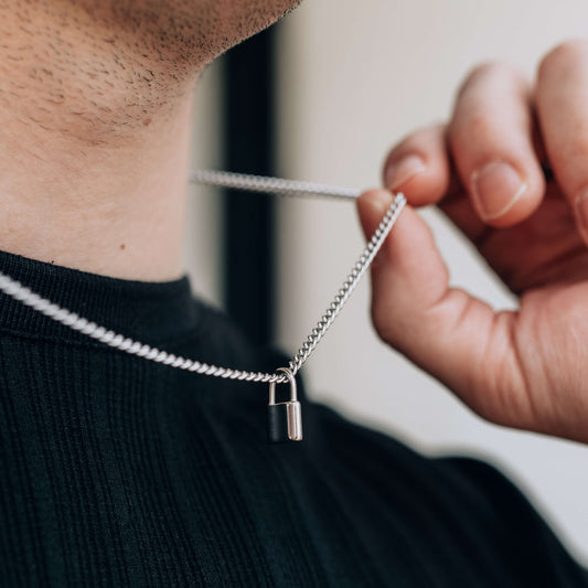 Silver Lock Pendant Necklace For Men or Women - Necklace - Boutique Wear RENN