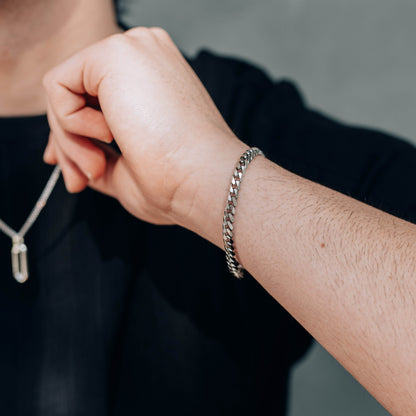 Silver 5mm Curb Chain Bracelet or Anklet For Men or Women - Bracelet - Boutique Wear RENN