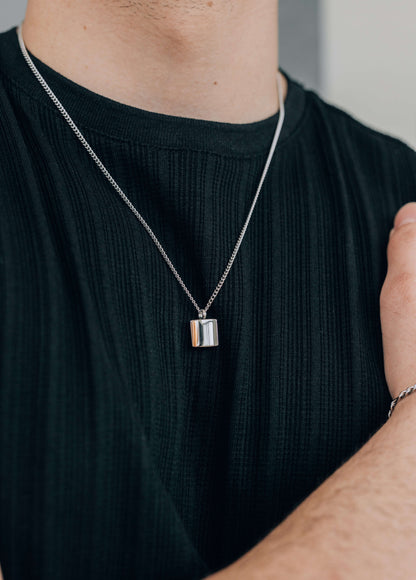 Silver Minimalist Square Pendant Necklace For Men or Women - Boutique Wear RENN