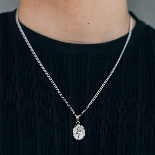 Silver Lightning Bolt Pendant Necklace - Boutique Wear RENN