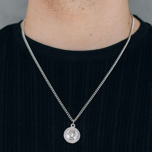 Silver Coin Pendant Necklace For Men or Women - Boutique Wear RENN