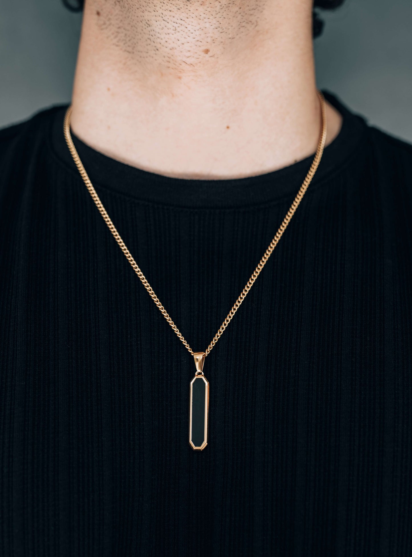 Gold Black Drop Pendant Necklace For Men or Women