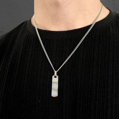 Silver Bar Rectangle Bar Pendant Necklace