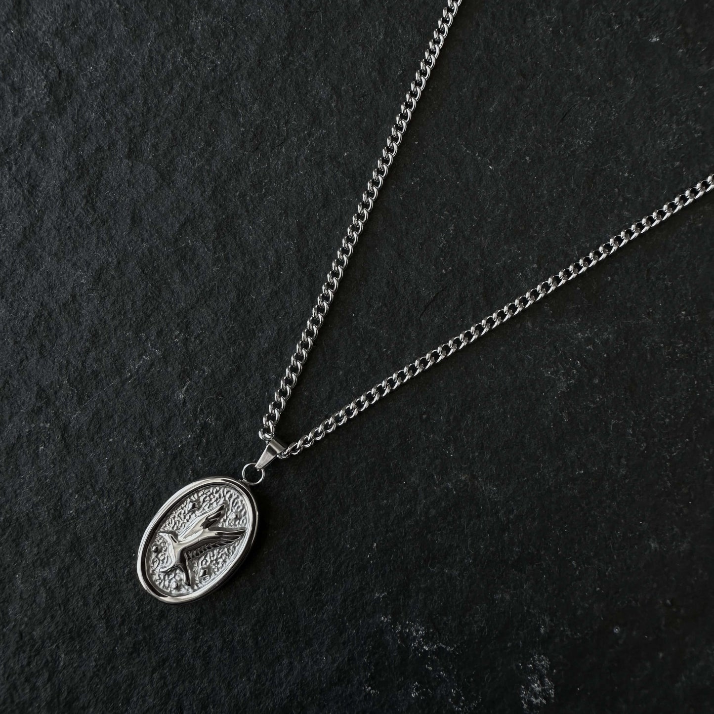 Silver Oval Dove Pendant Necklace