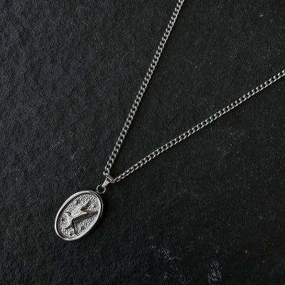 Silver Oval Dove Pendant Necklace