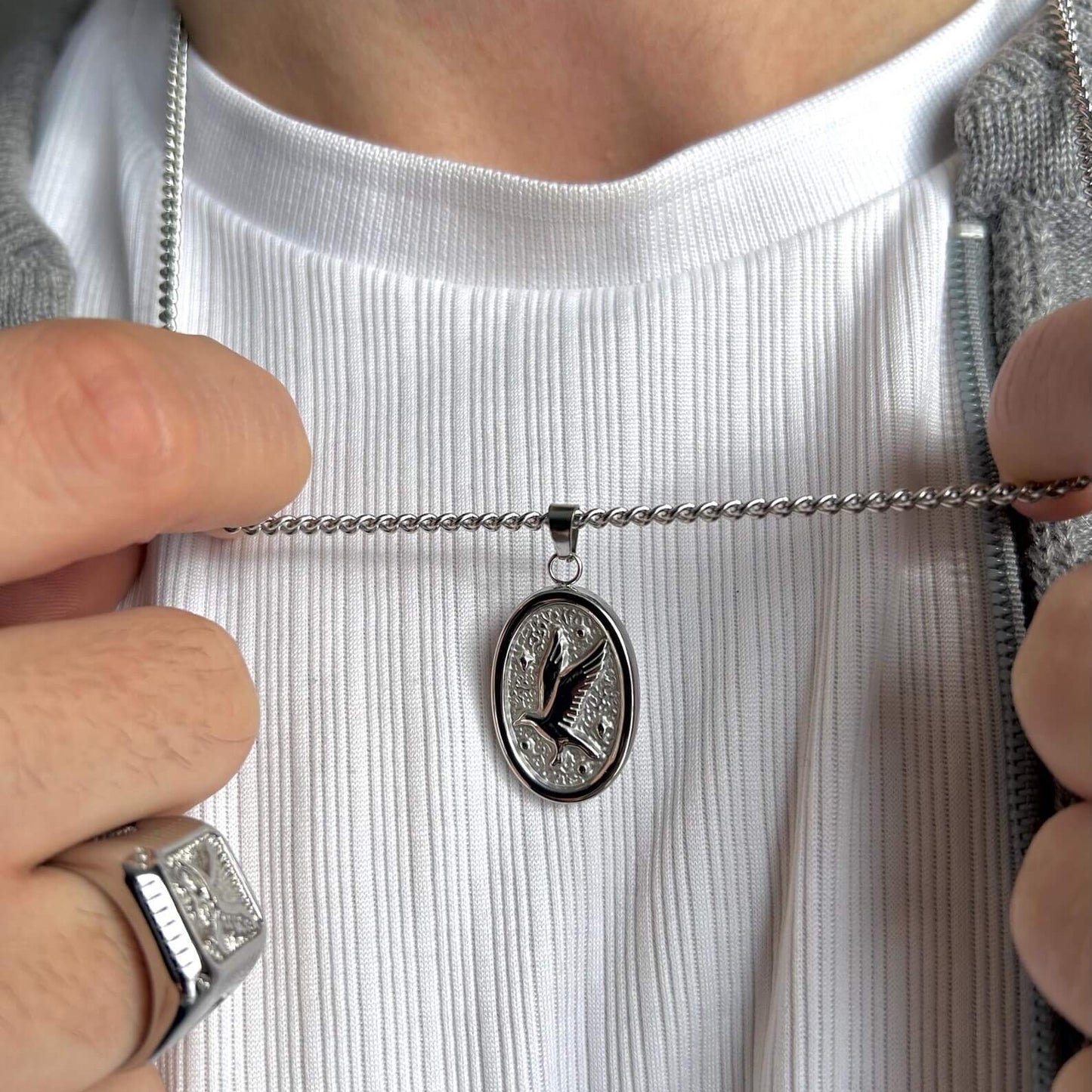 Silver Oval Dove Pendant Necklace