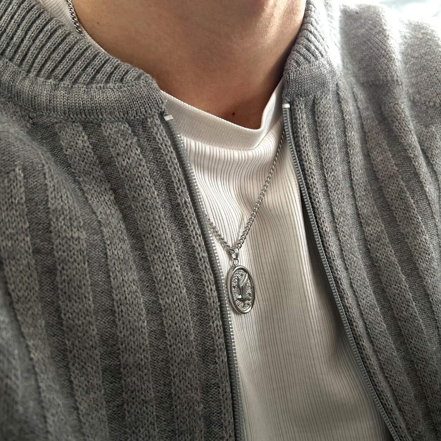 Silver Oval Dove Pendant Necklace