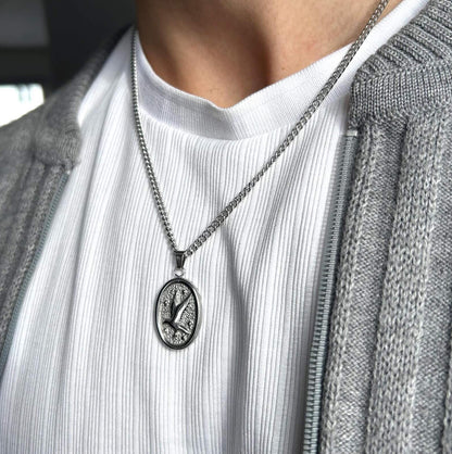 Silver Oval Dove Pendant Necklace