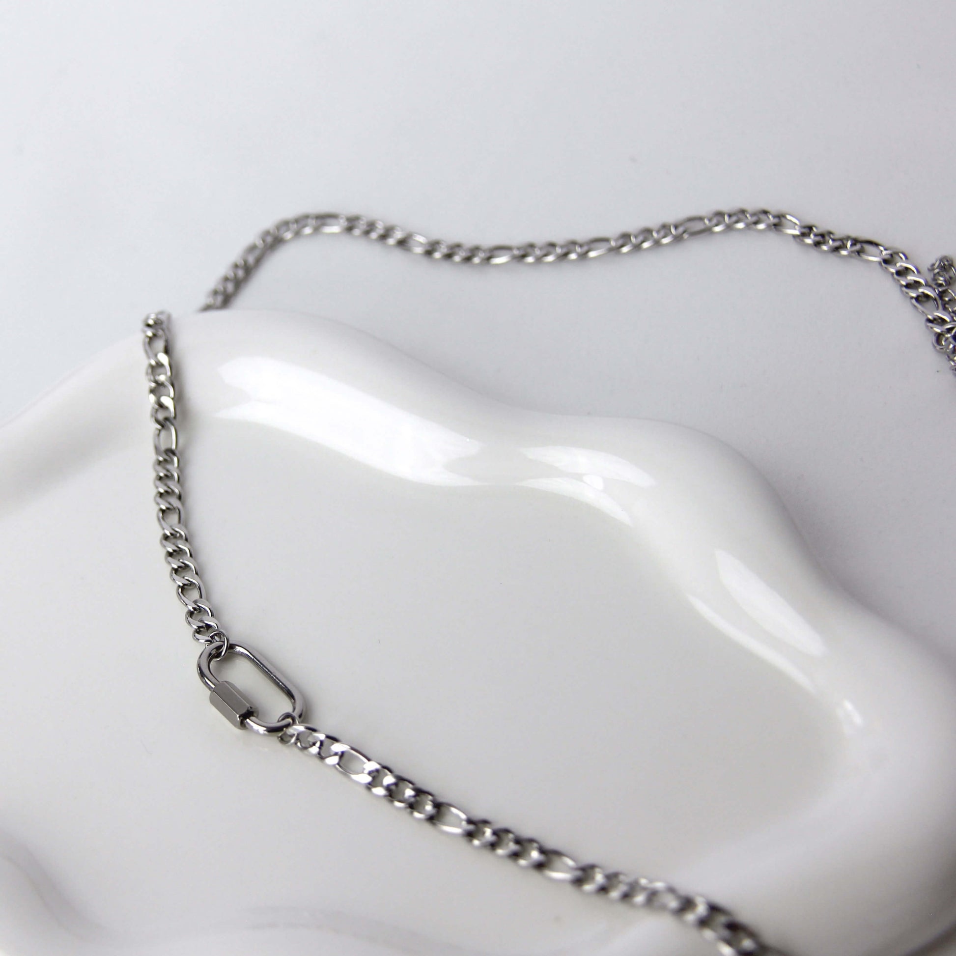Silver Carabiner Pendant Necklace 4.5mm Figaro Chain For Men or Women - Necklace - Boutique Wear RENN