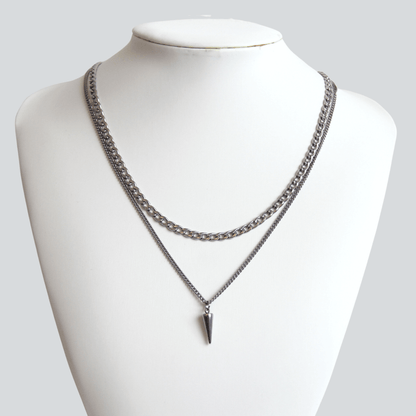 Silver Necklace Set for Men : Spike Pendant Necklace and 4mm Curb Chain - Necklace Set - Boutique Wear RENN
