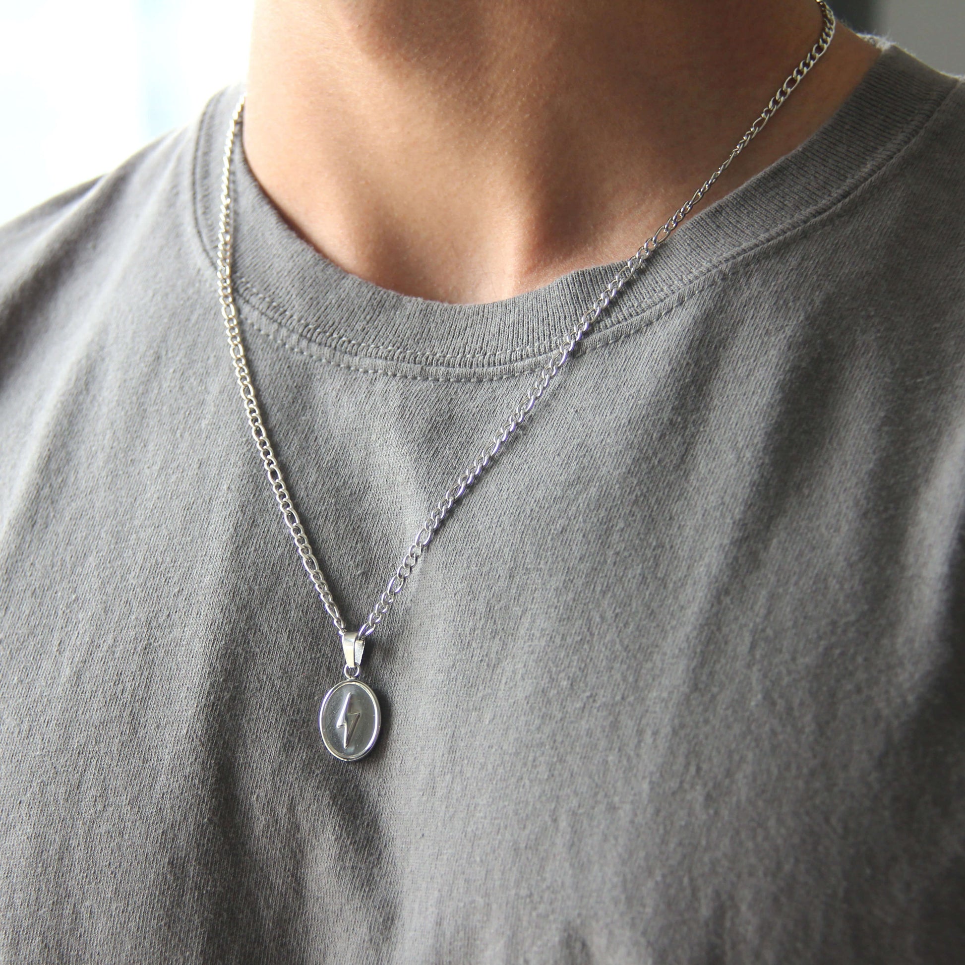 Silver Lightning Bolt Pendant Necklace - Boutique Wear RENN