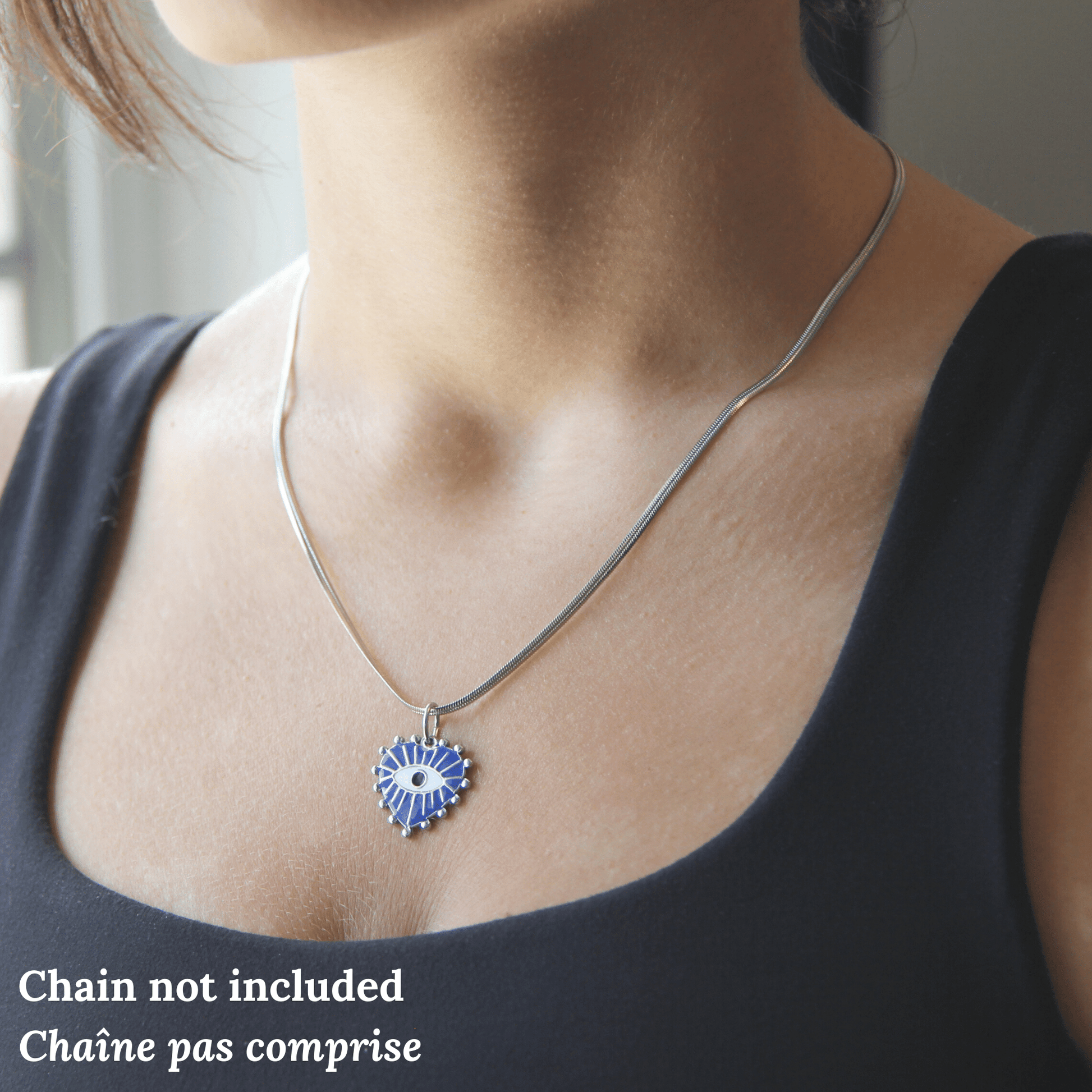 Silver Stainless Steel Black or Blue Evil Eye Heart Pendant For Women - Pendant - Boutique Wear RENN