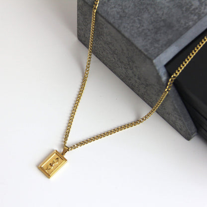 Gold Rectangle Pendant Necklace 3mm Curb Chain For Men or Women - Pendant Necklace - Boutique Wear RENN