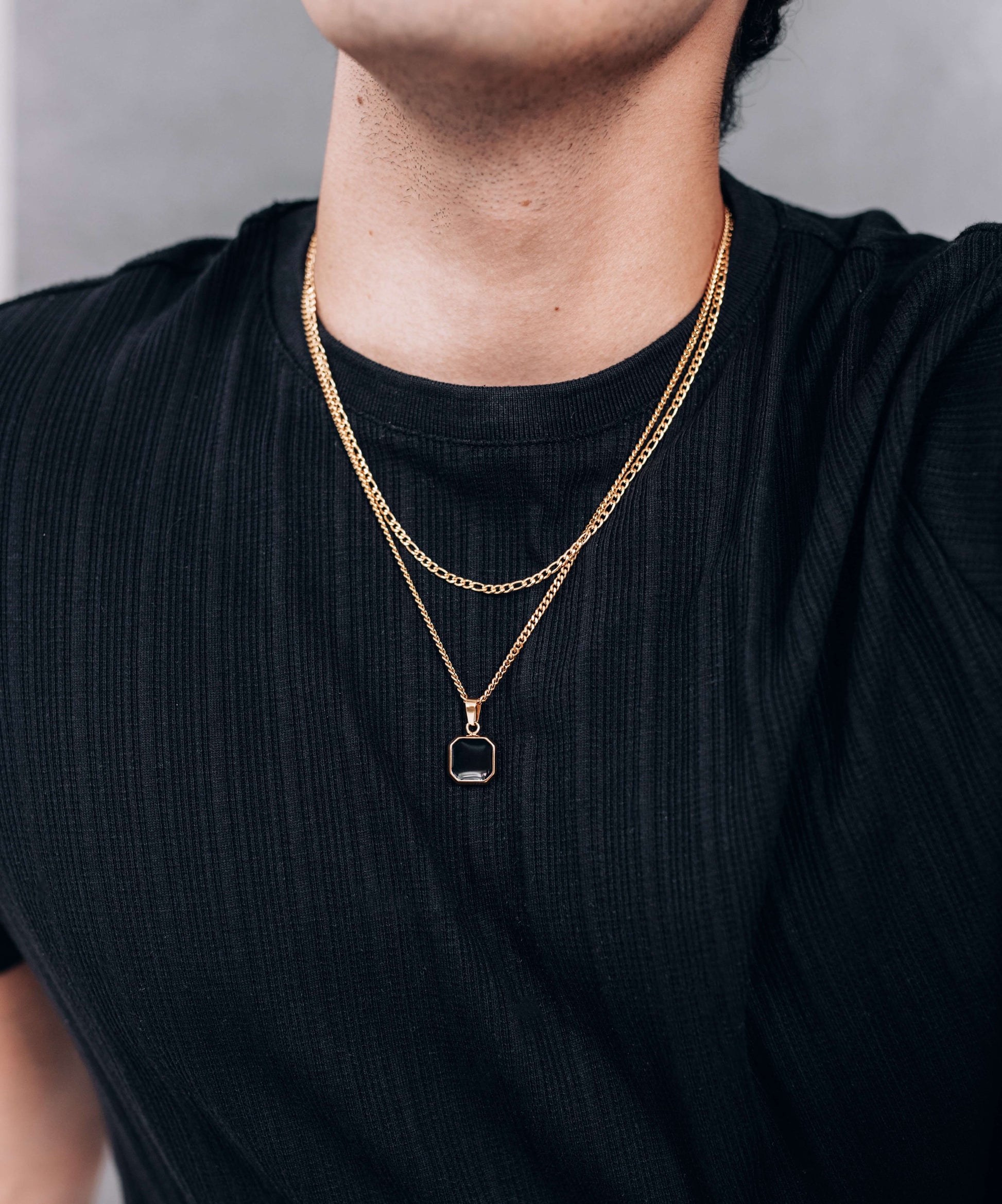 Gold Black Square Pendant Necklace 3mm Curb Chain For Men or Women  Pendant Necklace - Boutique Wear RENN