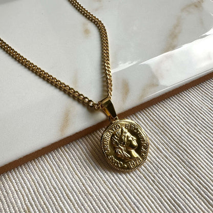 Gold Coin Pendant 3mm Curb Chain Necklace For Men or Women - Pendant Necklace - Boutique Wear RENN