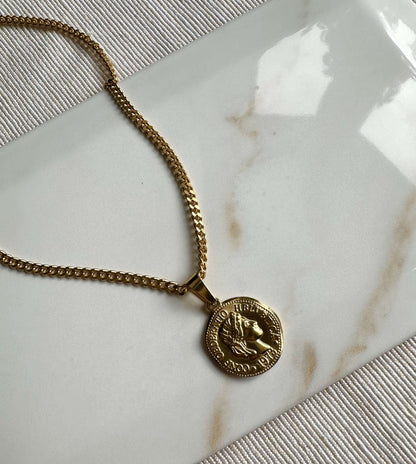 Gold Coin Pendant 3mm Curb Chain Necklace For Men or Women - Pendant Necklace - Boutique Wear RENN