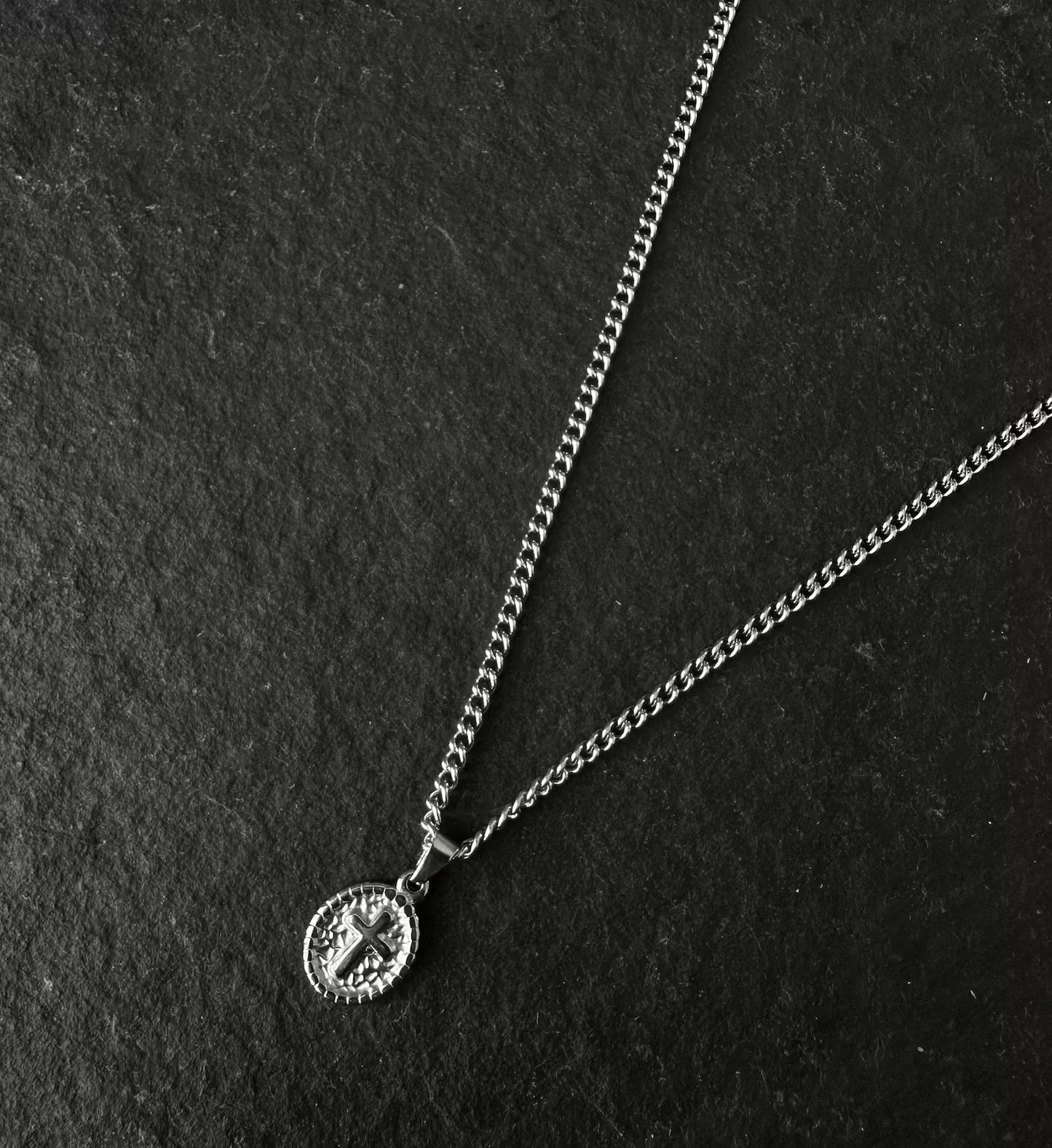 Silver Oval Small Cross Pendant Necklace