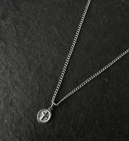 Silver Oval Small Cross Pendant Necklace