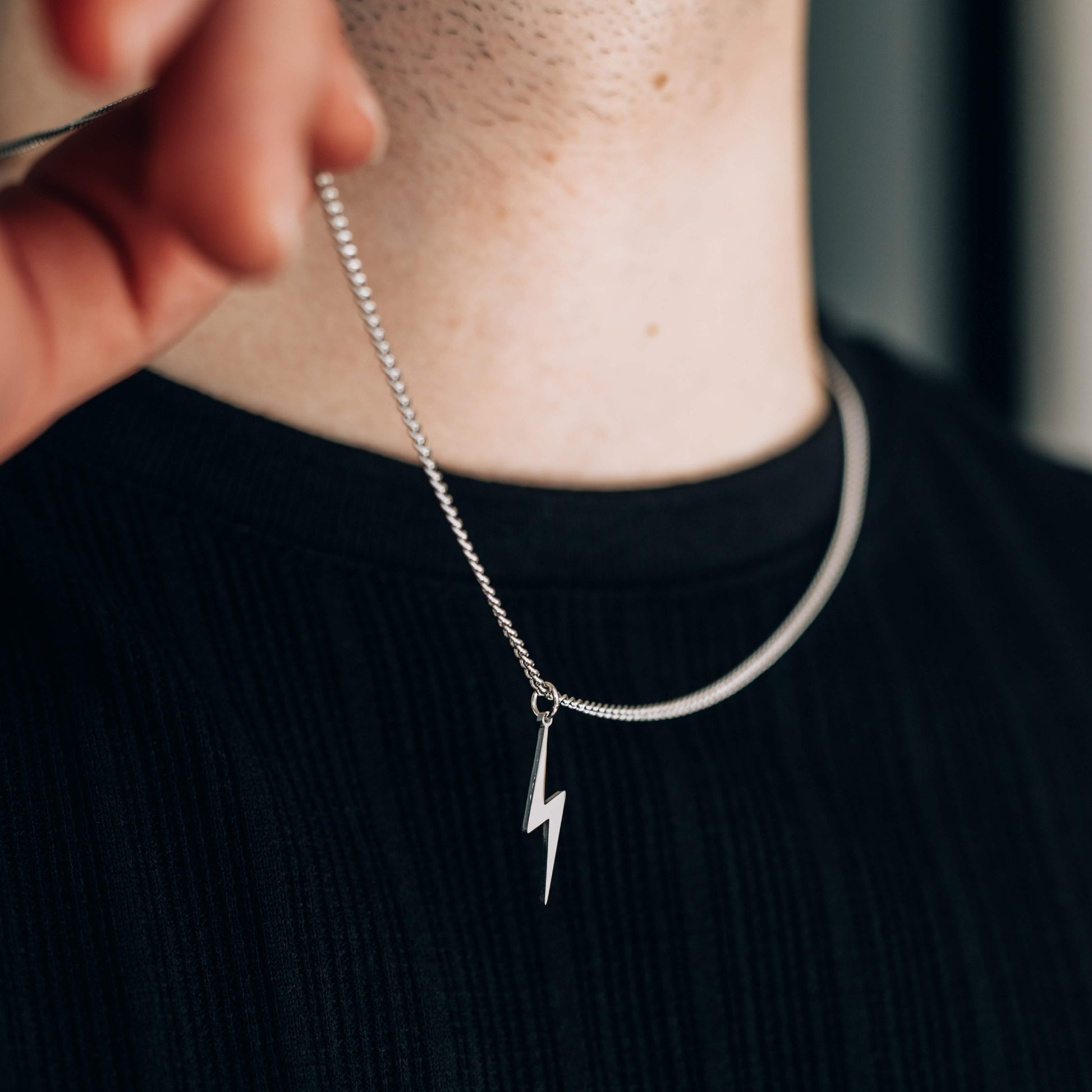 Silver Lightning Bolt Pendant Necklace 16 - Main Image