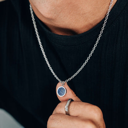 Silver Stainless Steel Blue or Brown Round Pendant Necklace For Men - Boutique Wear RENN