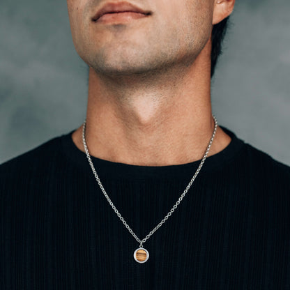 Silver Stainless Steel Blue or Brown Round Pendant Necklace For Men - Boutique Wear RENN