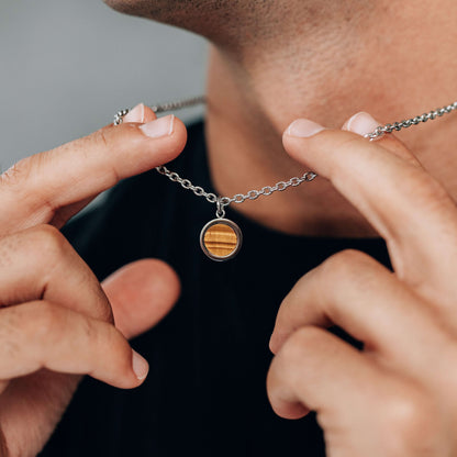 Silver Stainless Steel Blue or Brown Round Pendant Necklace For Men - Boutique Wear RENN