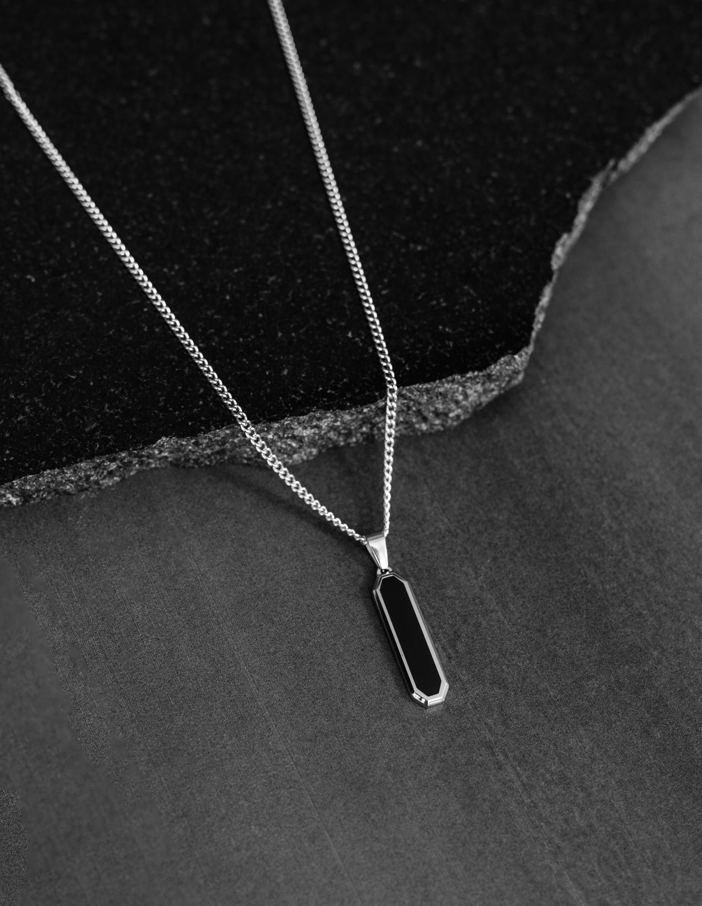 Silver Black Drop Pendant Necklace For Men or Women