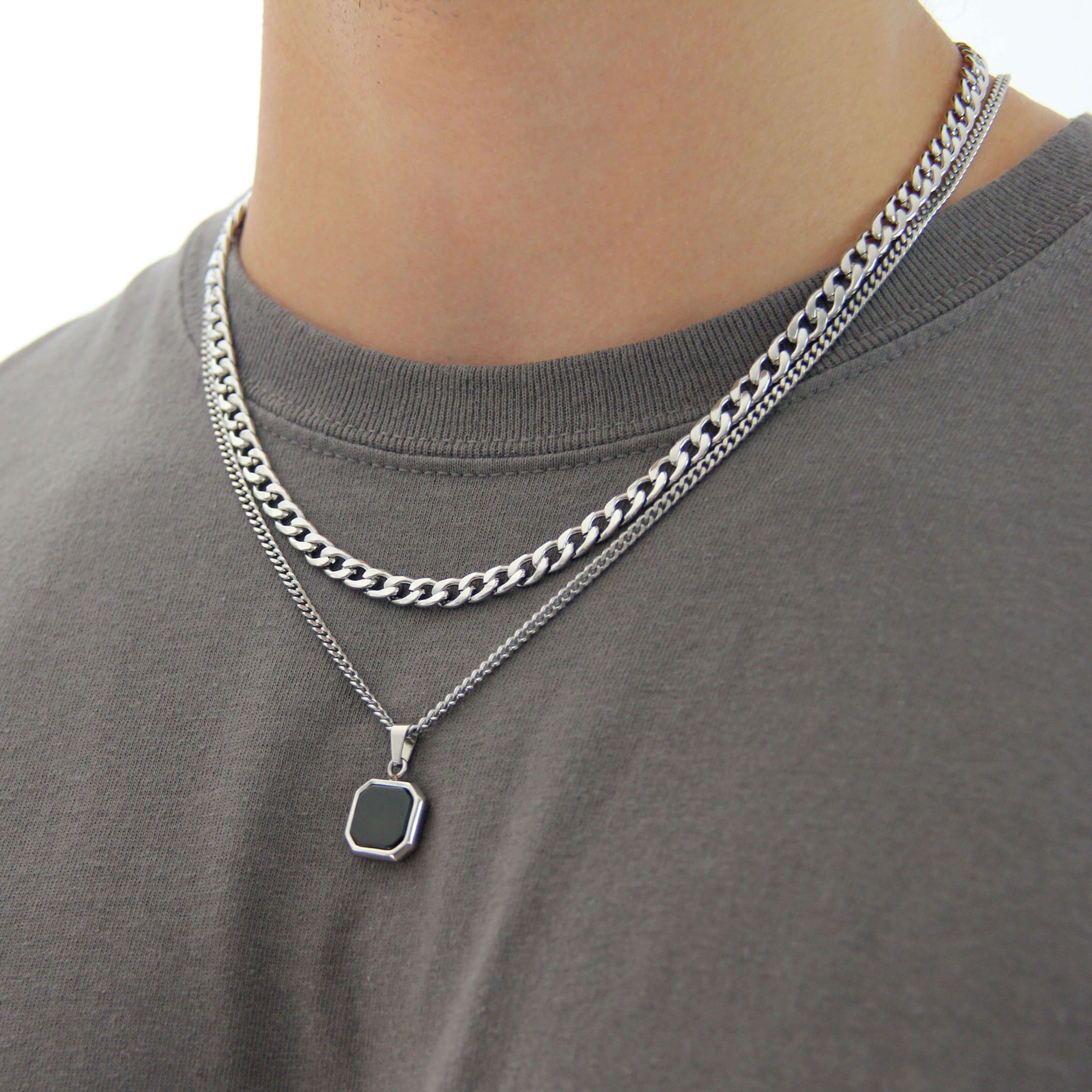 Glittering Design Silver & Black Color Chain Pendant Combo For Men – Soni  Fashion®