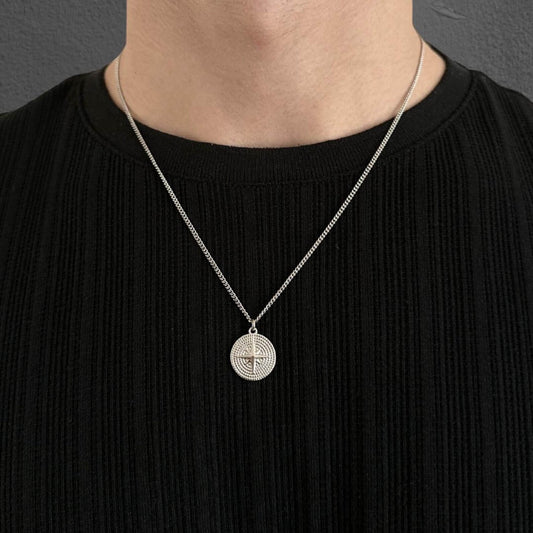 Silver Round Star Pendant Necklace