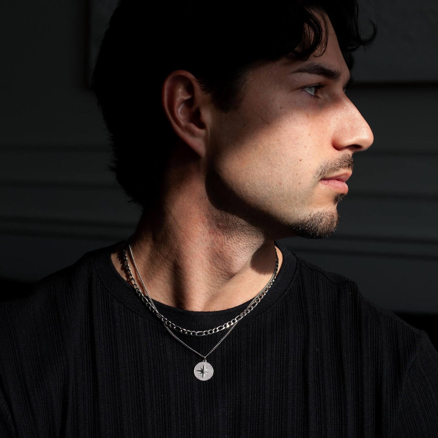 Silver Round Star Pendant Necklace