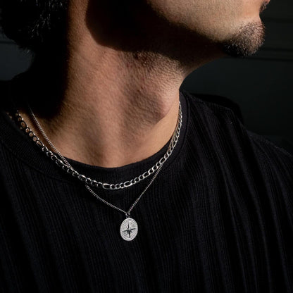 Silver Round Star Pendant Necklace