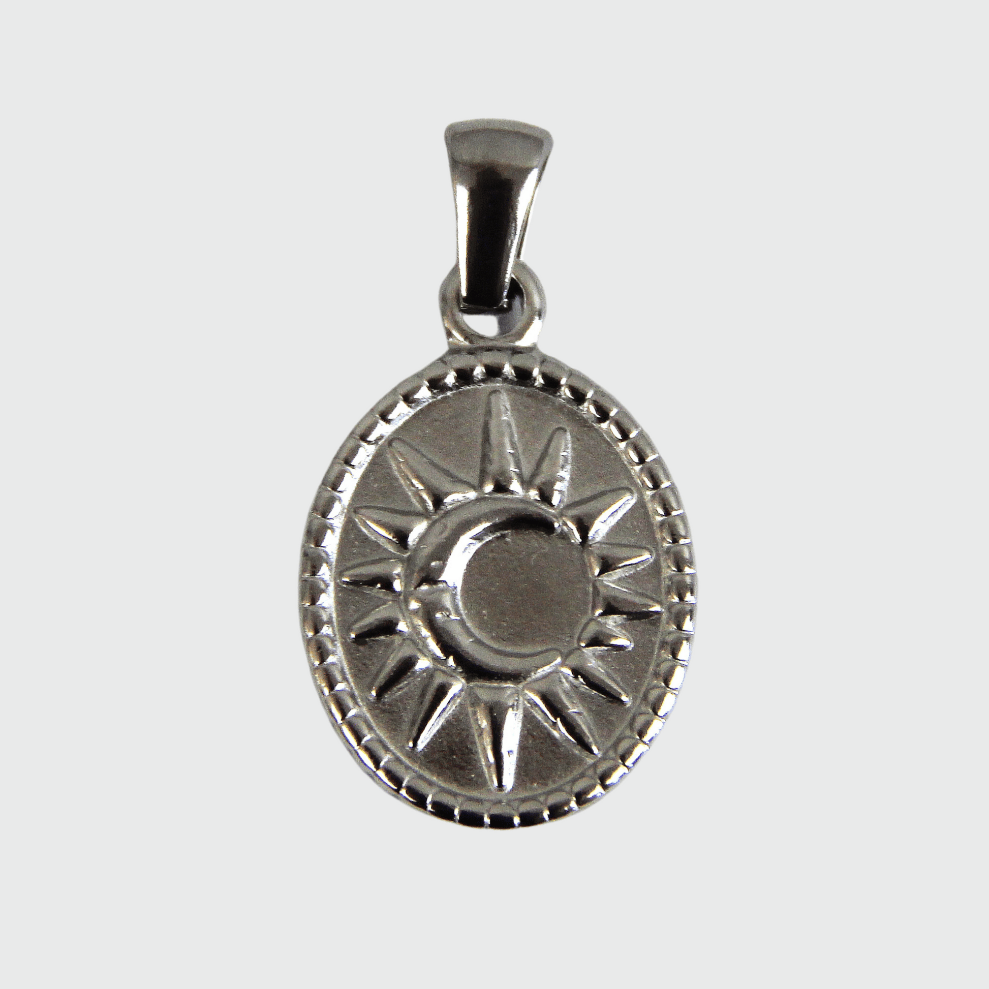 Silver Stainless Steel Moon and Sun Oval Pendant For Women - Pendant - Boutique Wear RENN