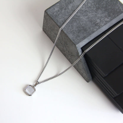 Silver Black, Blue or White Square Pendant Necklace 3mm Curb Chain For Men or Women - Necklace - Boutique Wear RENN