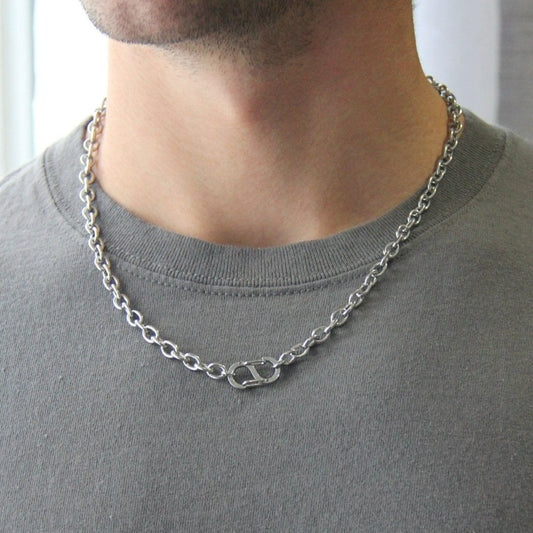 Chunky Silver 6mm Rolo Chain Necklace and ''S'' Front Clasp Pendant For Men or Women - Necklace - Boutique Wear RENN