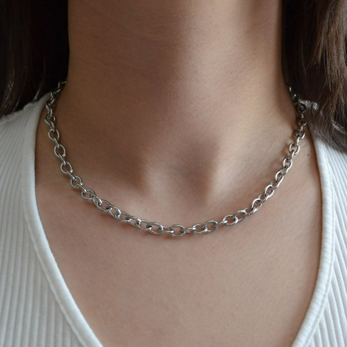 Chunky Silver 6mm Rolo Chain Necklace For Men or Women - Necklace - Boutique Wear RENN