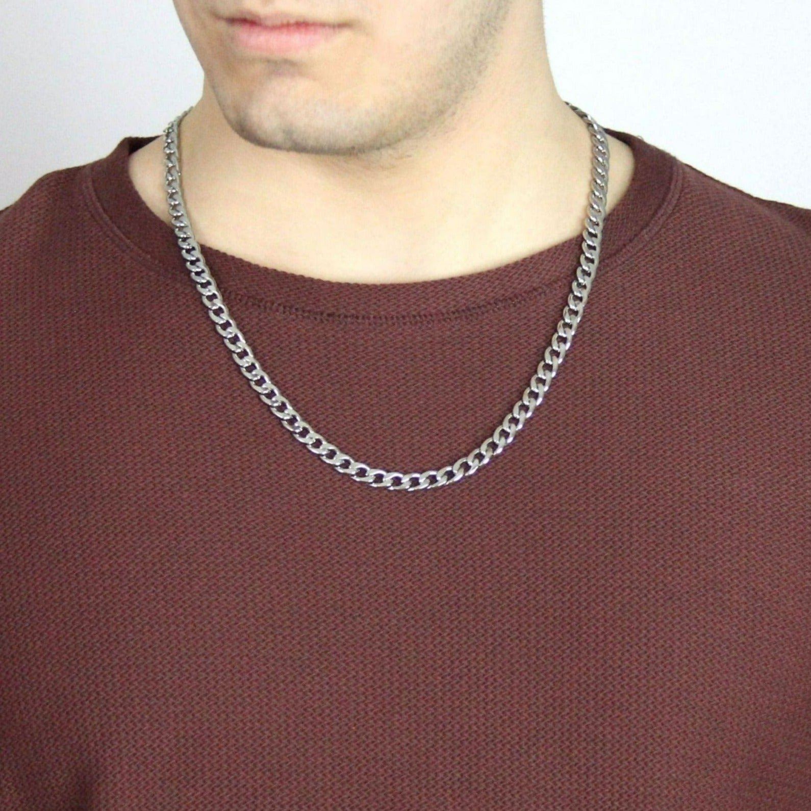 Silver 4mm Curb Chain Necklace For Women or Men - Boutique Wear RENN