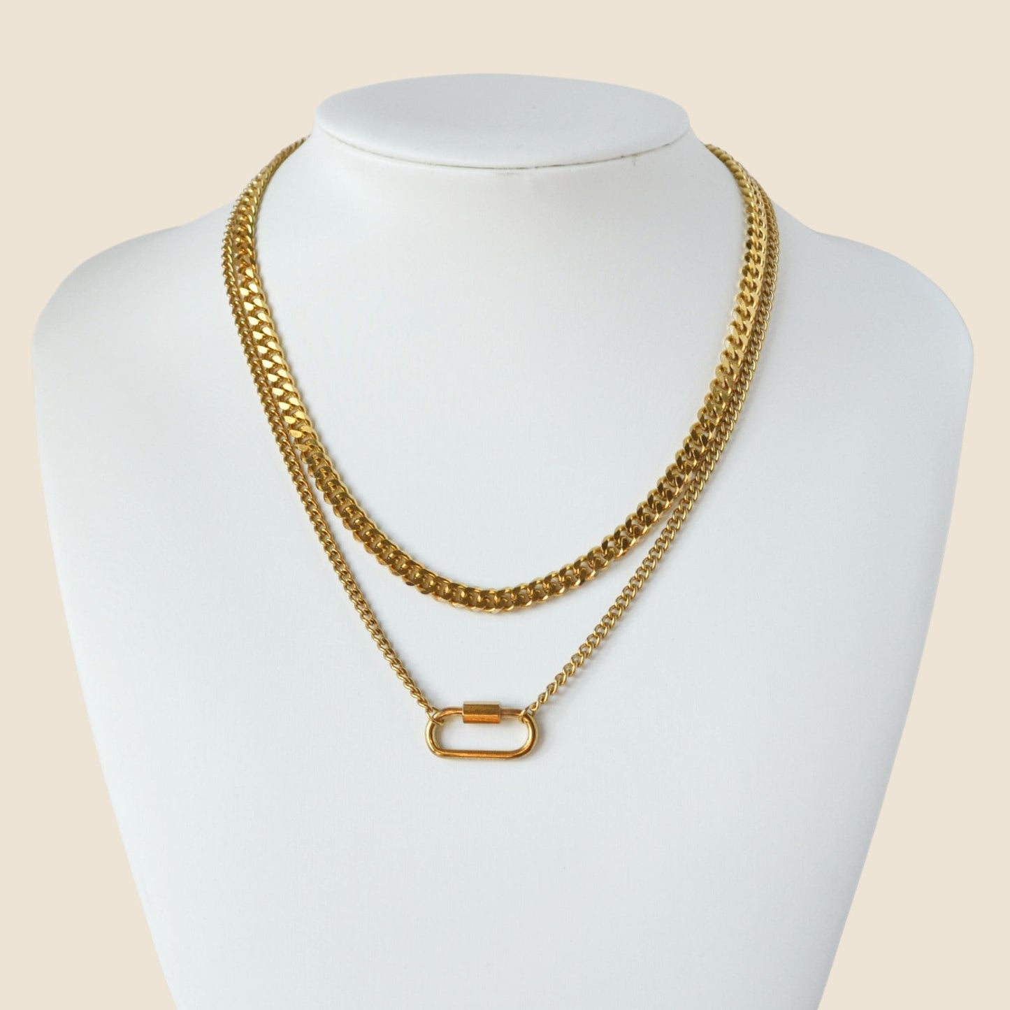 Chunly Gold Necklace Set For Women or Men - 5mm Cuban Curb Chain and Carabiner Pendant Necklace - Necklace - Boutique Wear RENN