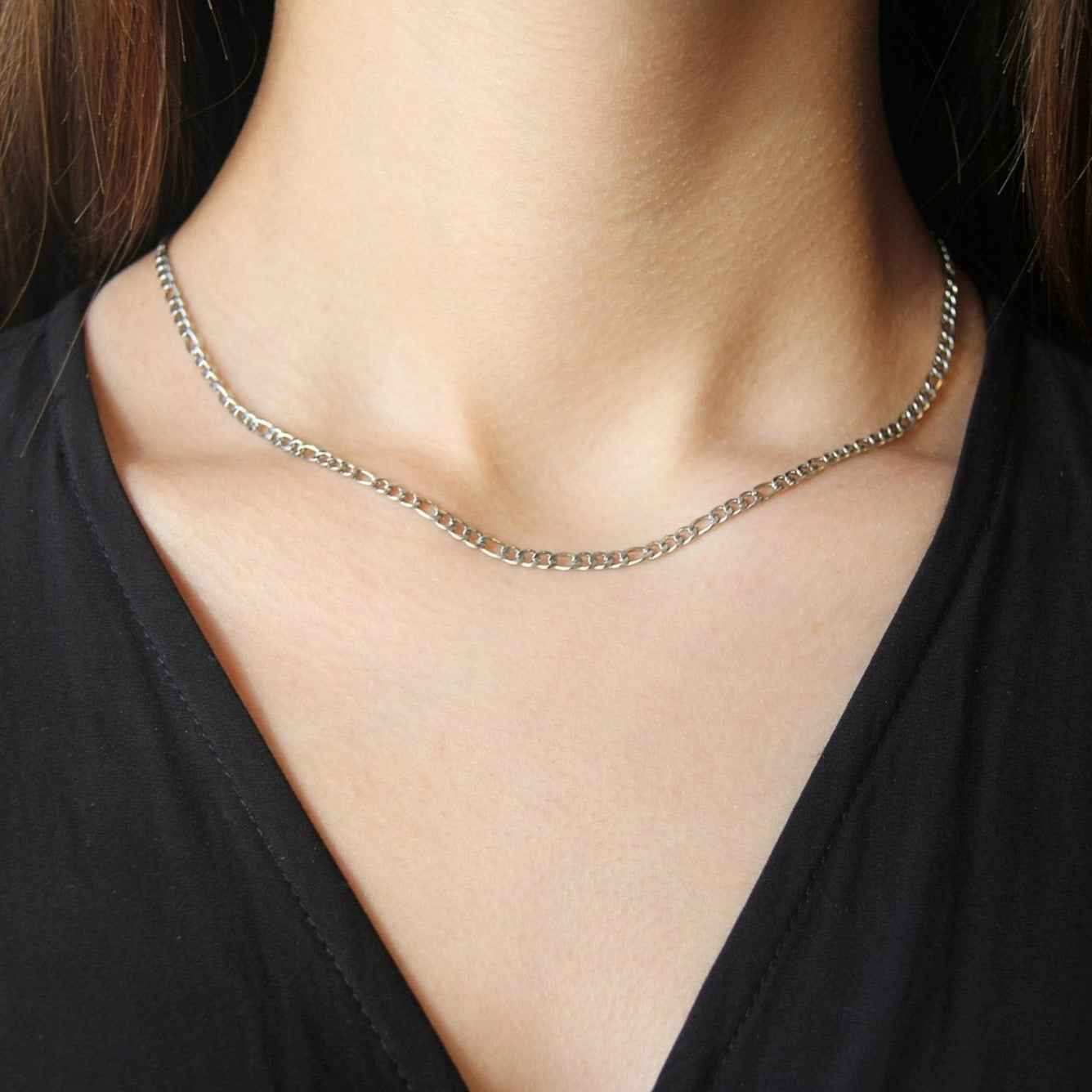Dainty 3mm Silver Figaro Chain Necklace For Men or Women