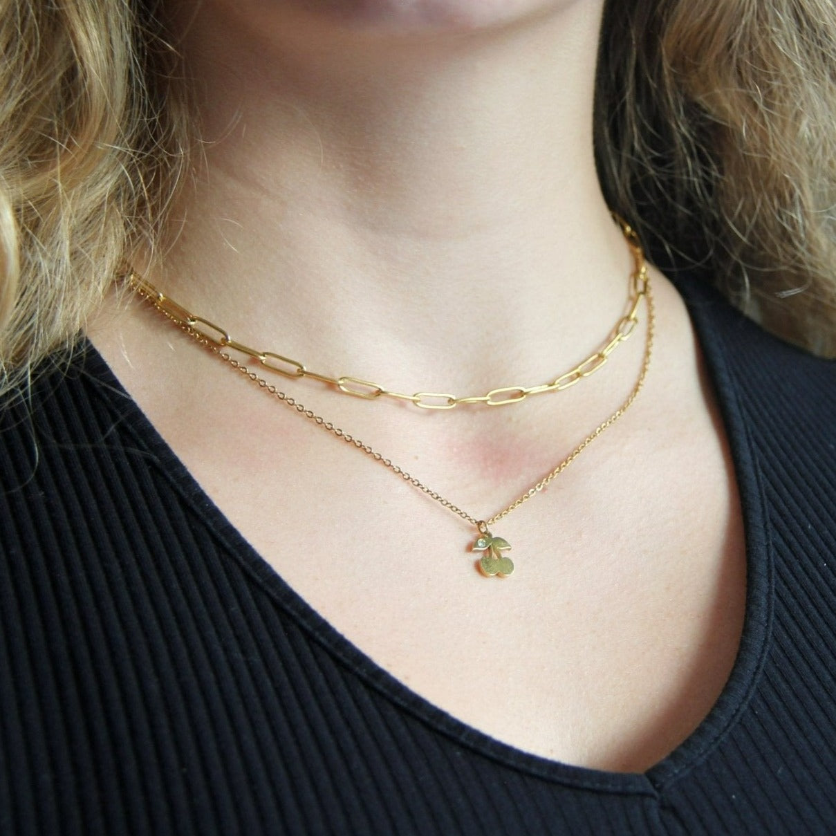 Dainty Gold Cherry Pendant Necklace For Women - Necklace - Boutique Wear RENN