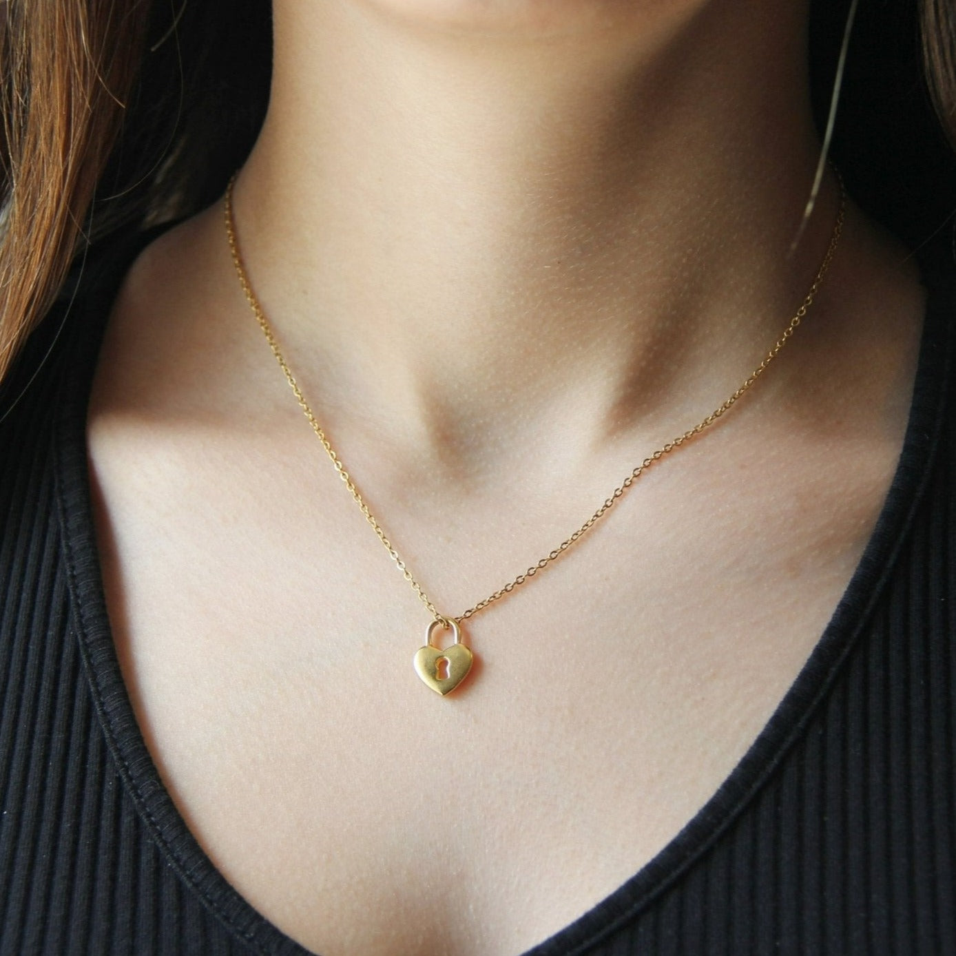 Dainty Gold Heart Lock Pendant Necklace For Women - Necklace - Boutique Wear RENN