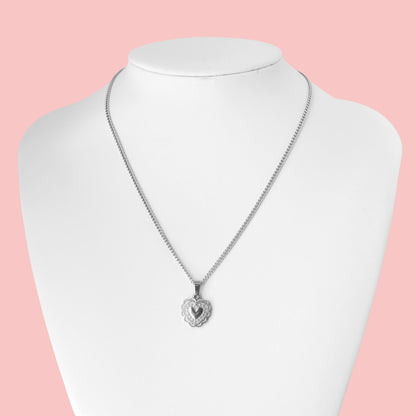 Dainty Silver Heart Pendant Necklace Curb Chain For Women - Necklace - Boutique Wear RENN