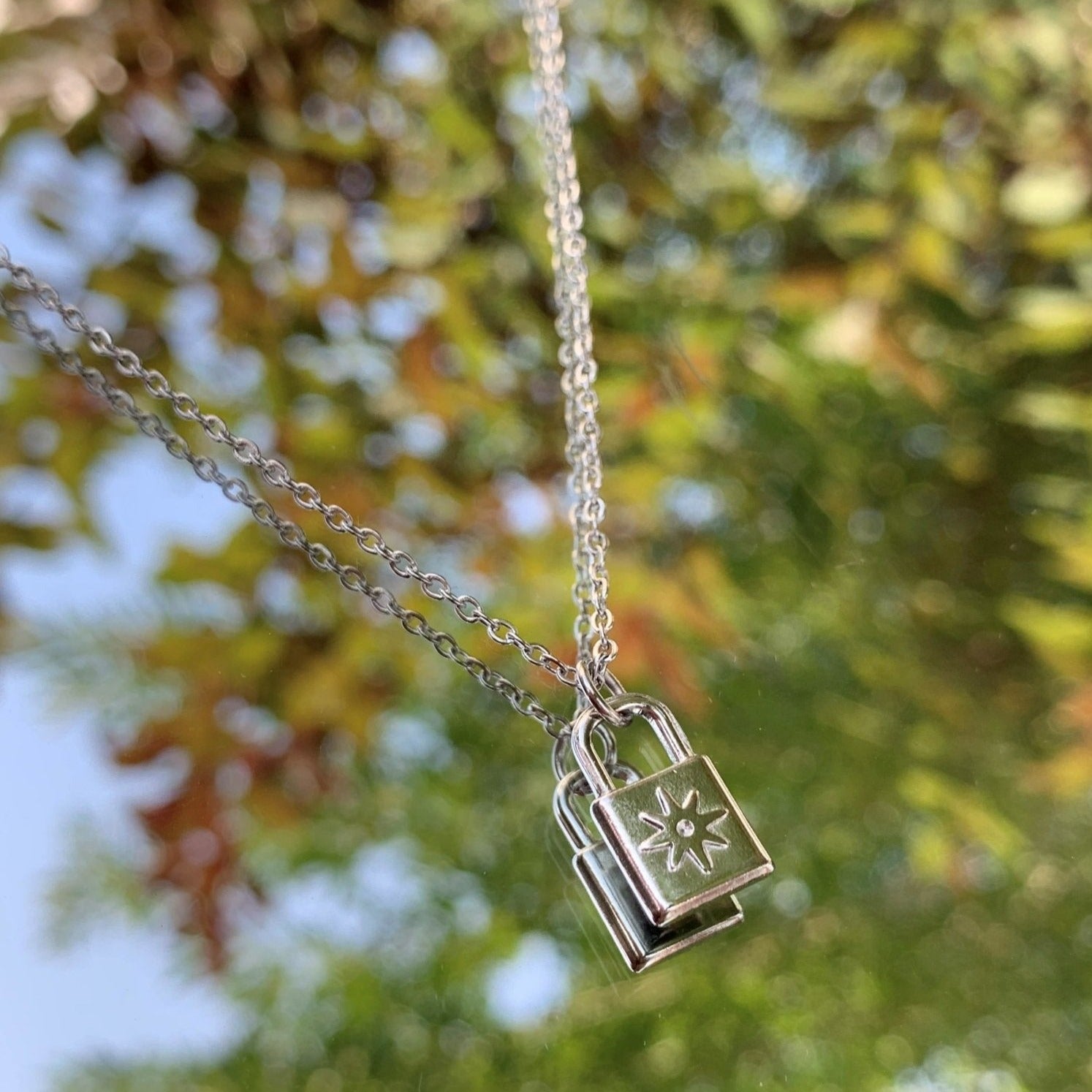 Dainty Silver Lock Star Pendant Necklace For Women - Boutique Wear
