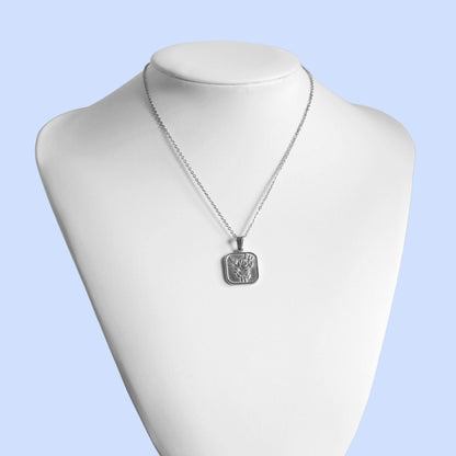 Dainty Silver Rose Flower Square Pendant Necklace For Women - Necklace - Boutique Wear RENN